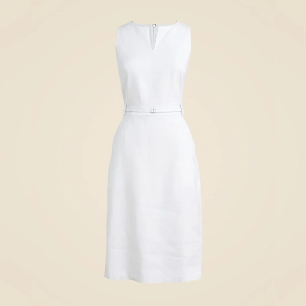 NWT J.Crew Executive dress in stretch linen blend Size 16 White Resort Preppy